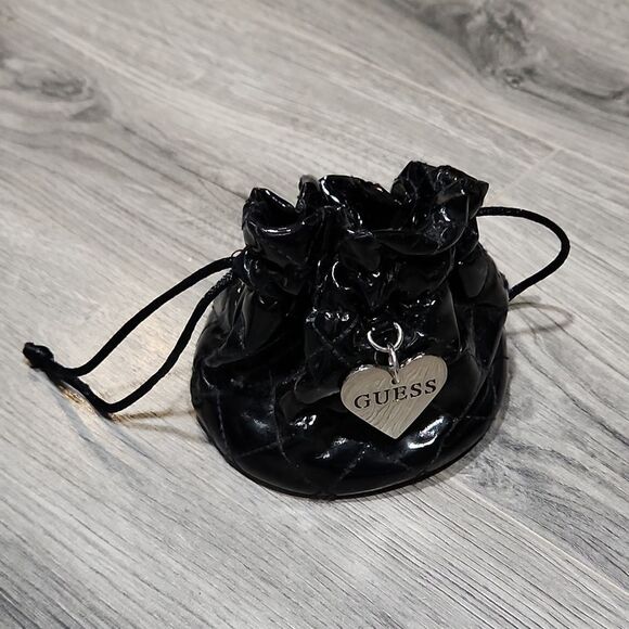 Guess Black Patent Leather Small Drawstring Travel Jewelry Pouch - Picture 1 of 4